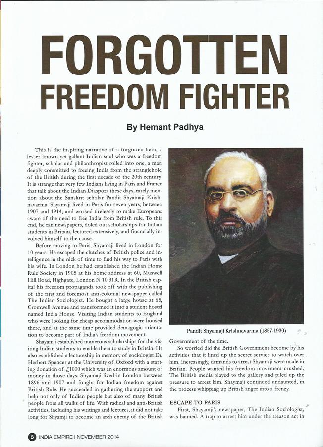 FORFOTTEN FREEDOM FIGHTER ARTICLE IN INDIA EMPIRE MAGAZINE